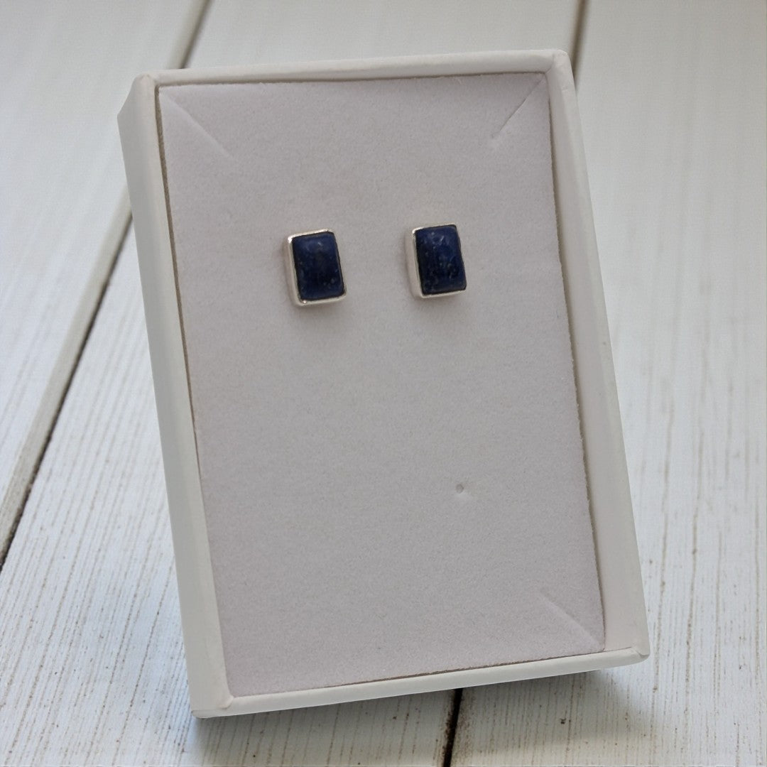 Sterling Silver Lapis Lazuli Rectangular Stud Earrings 0.3"