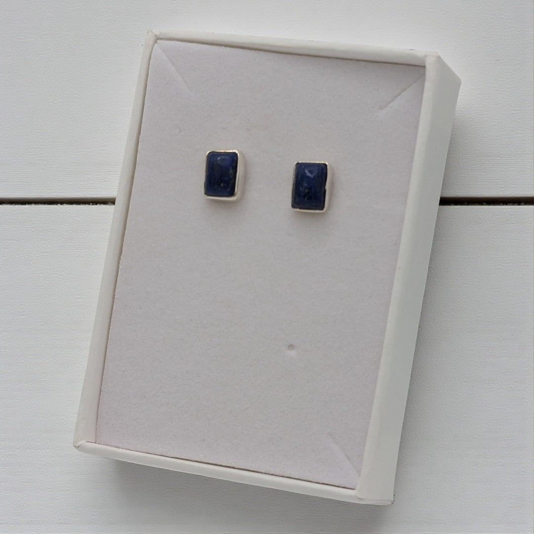 Sterling Silver Lapis Lazuli Rectangular Stud Earrings 0.3"