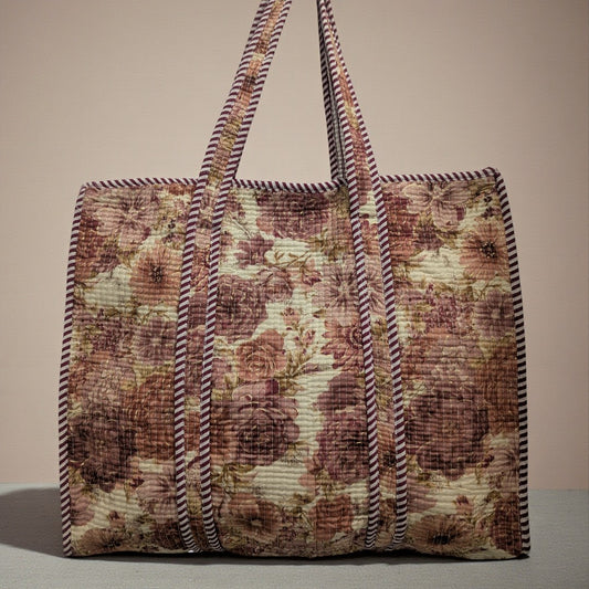 Dusky Rose Hand Block Printed Cotton Tote Bag