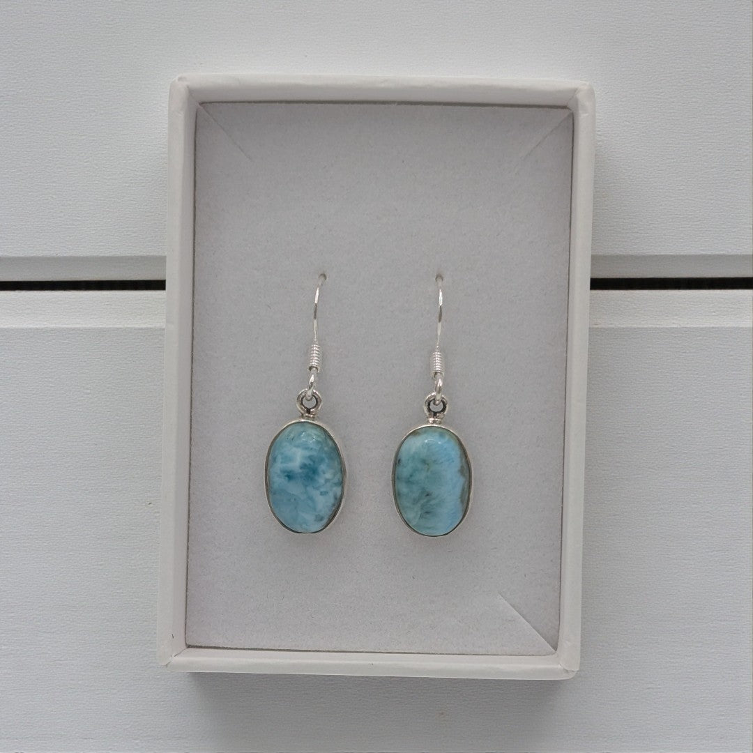 Sterling Silver Larimar Oval Drop Earrings 1.25"