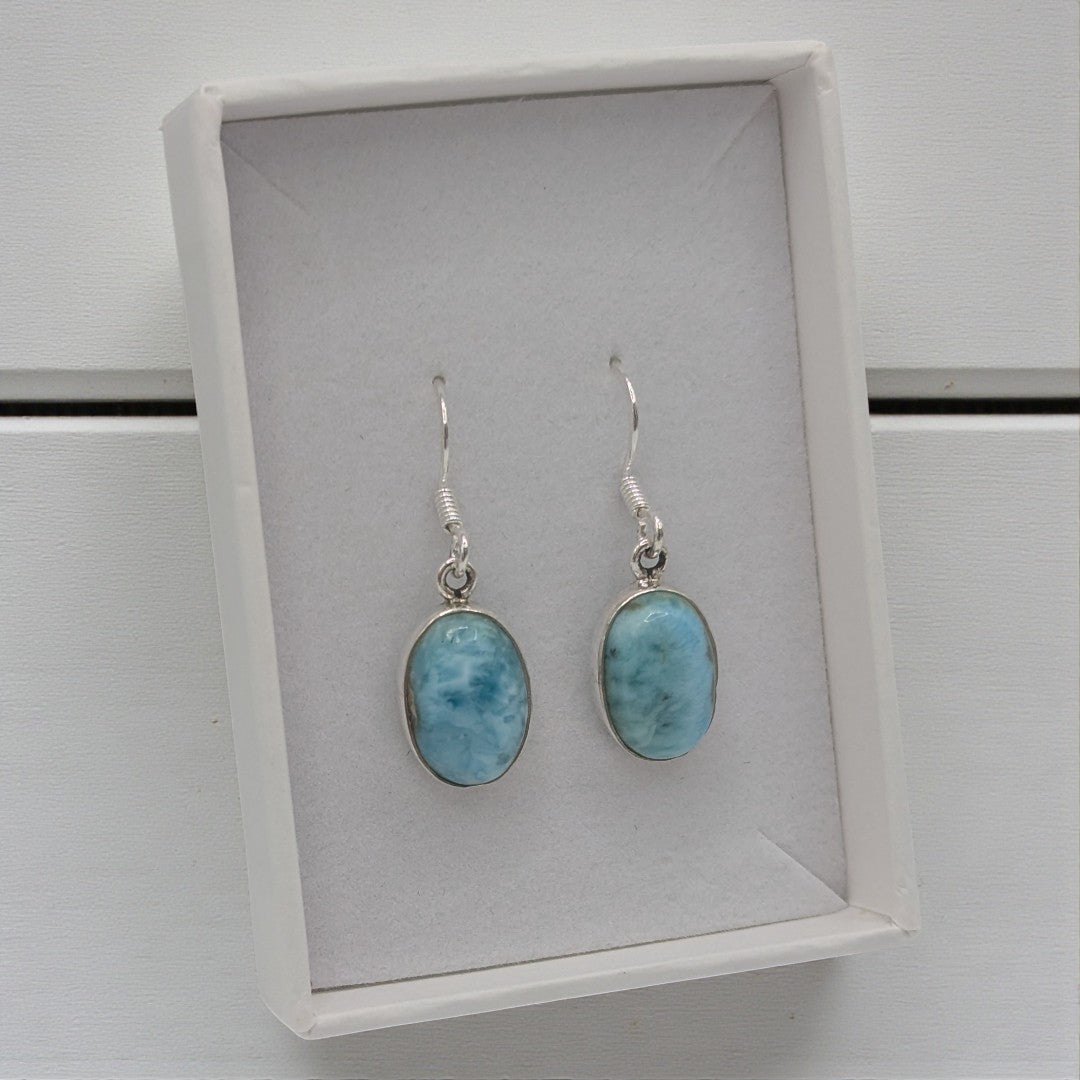 Sterling Silver Larimar Oval Drop Earrings 1.25"