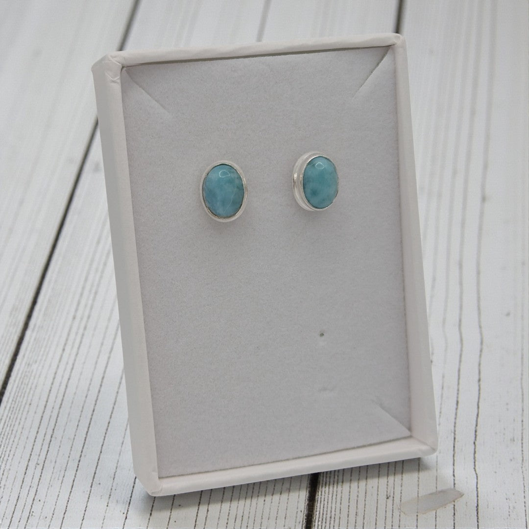 Sterling Silver Emira Larimar Oval Stud Earrings 0.4"