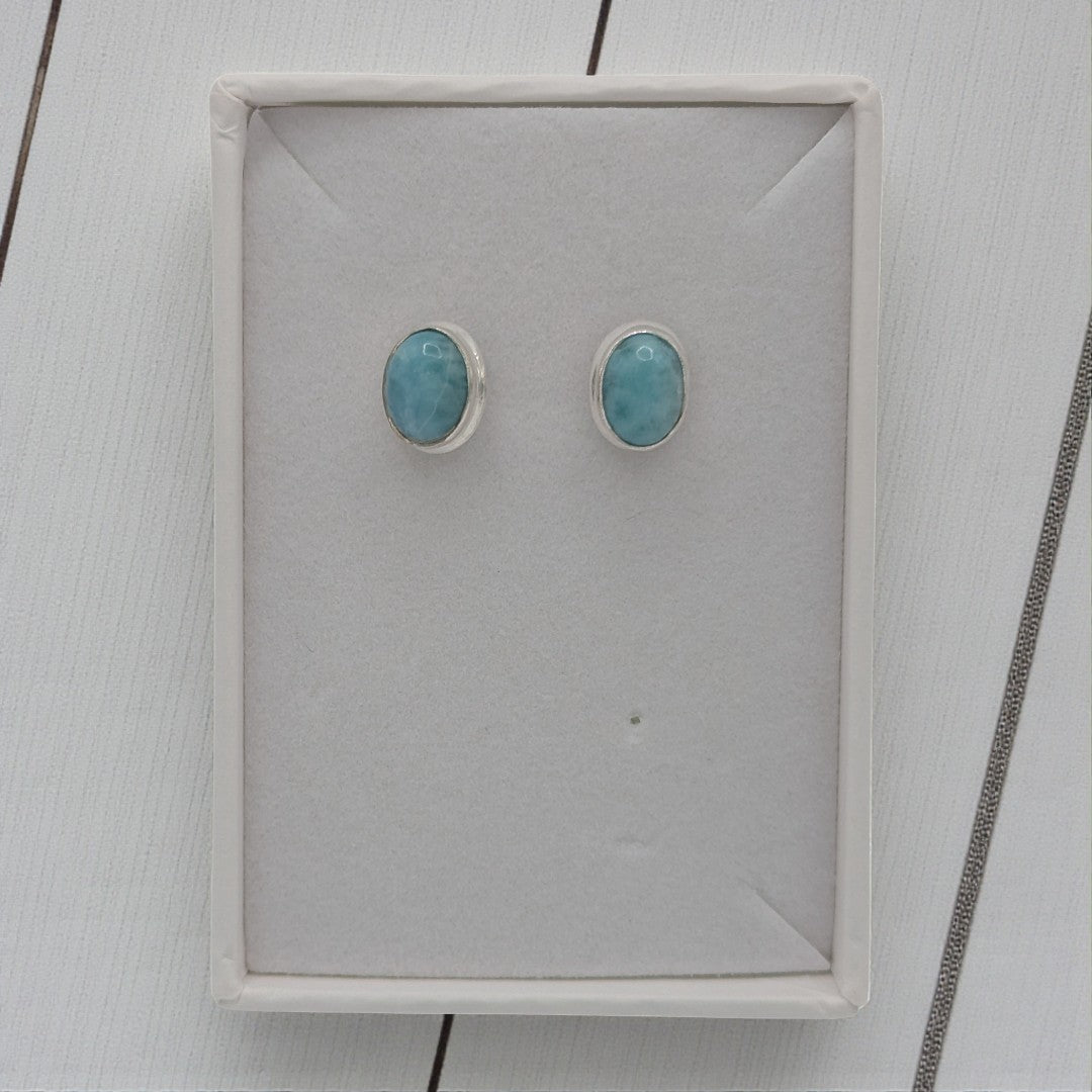Sterling Silver Emira Larimar Oval Stud Earrings 0.4"