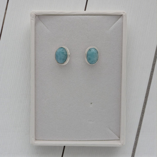 Sterling Silver Emira Larimar Oval Stud Earrings 0.4"