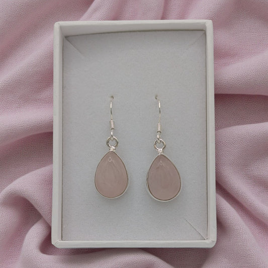 Sterling Silver Rose Quartz Teardrop Earrings 1.3"