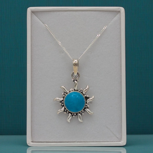 Sterling Silver Emira Turquoise Celestial Sun Necklace