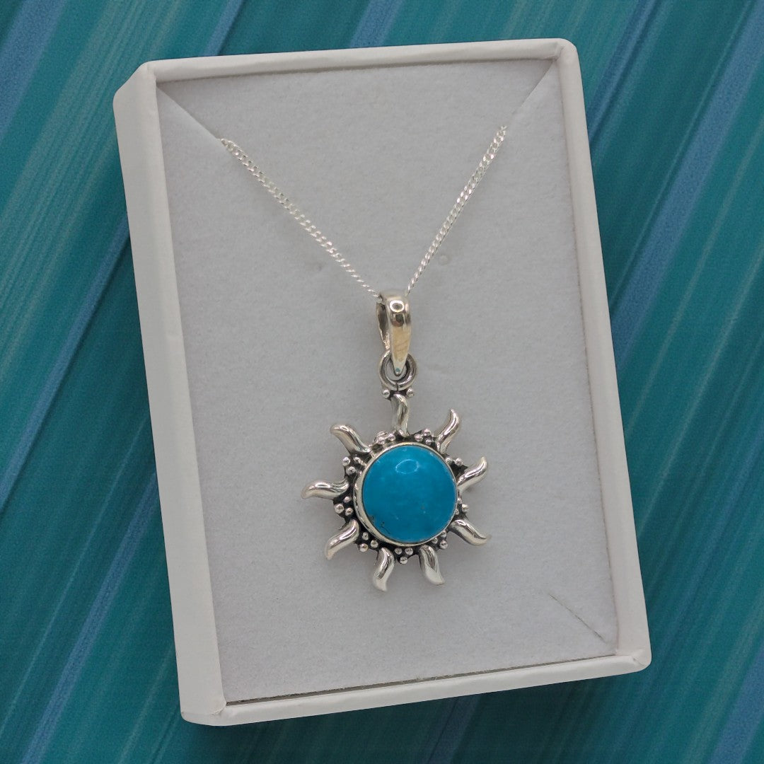 Sterling Silver Emira Turquoise Celestial Sun Necklace