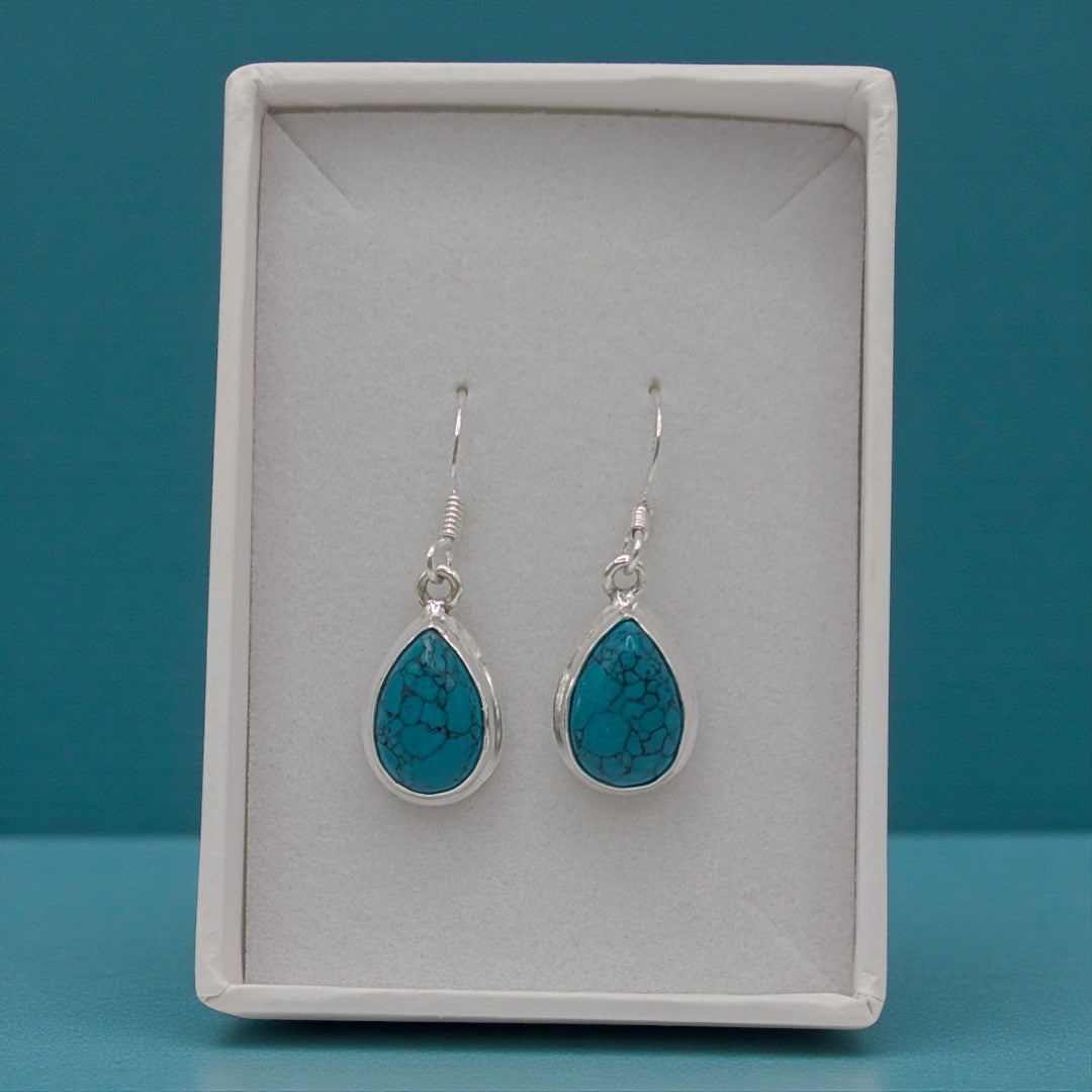 Sterling Silver Turquoise Teardrop Earrings 1.5"