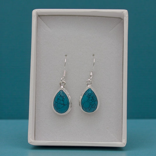Sterling Silver Turquoise Teardrop Earrings 1.5"