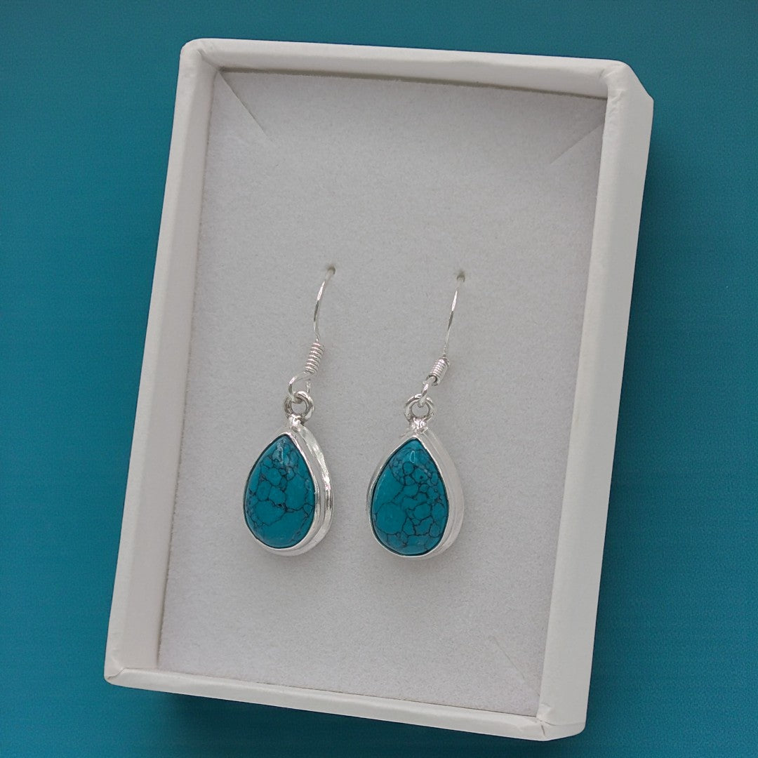 Sterling Silver Turquoise Teardrop Earrings 1.5"