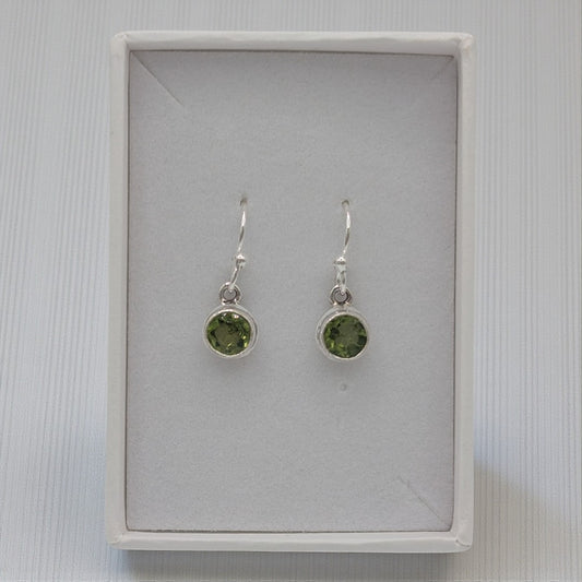 Sterling Silver Emira Peridot Round Stone Drop Earrings 1.2"