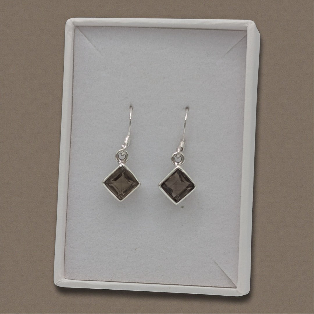 Sterling Silver Emira Smoky Quartz Diamond Shape Drop Earrings 1.1"