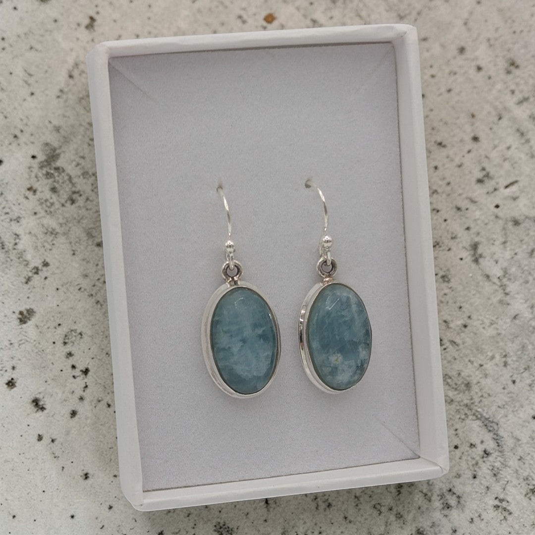 Sterling Silver Emira Aquamarine Oval Drop Earrings 1.3"
