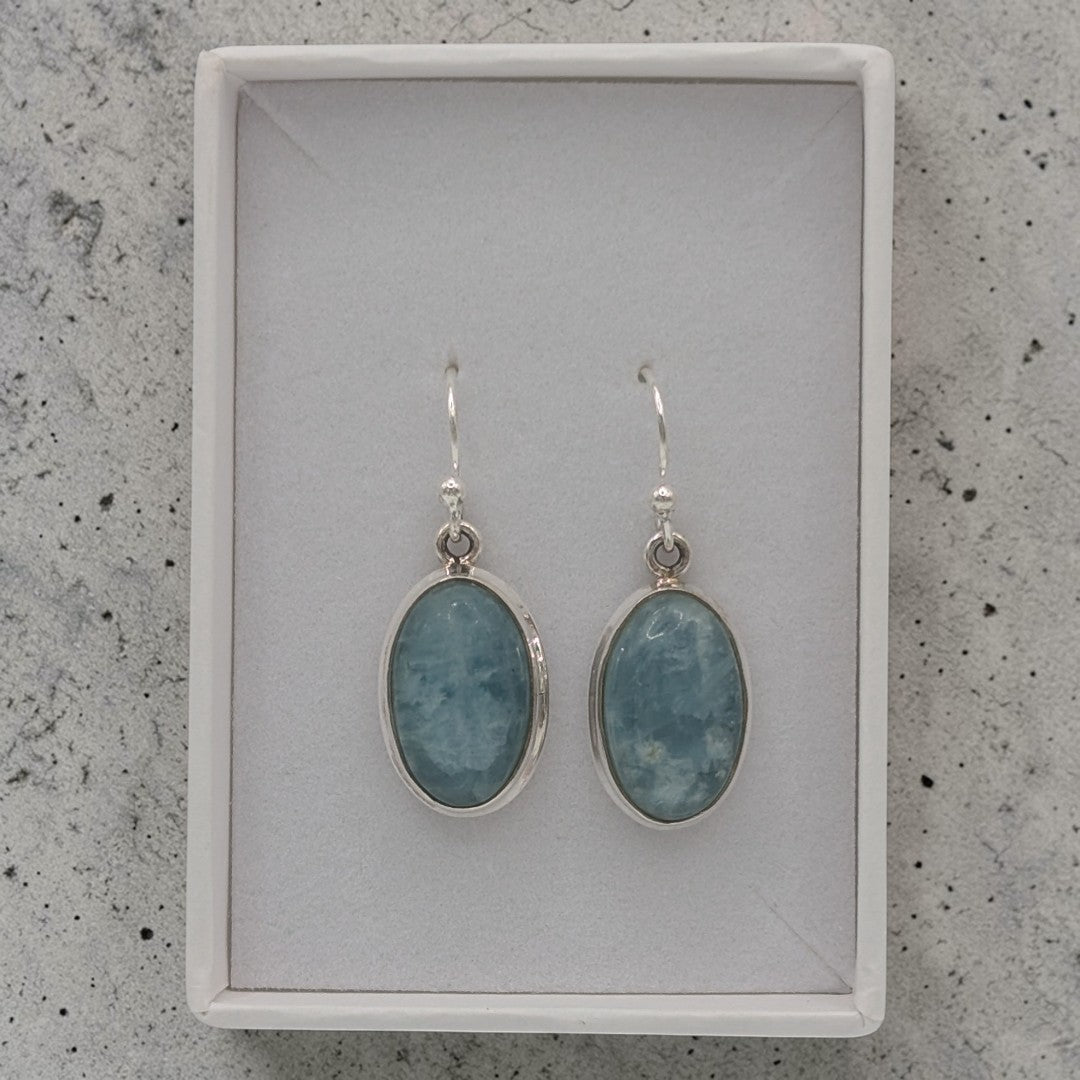 Sterling Silver Emira Aquamarine Oval Drop Earrings 1.3"