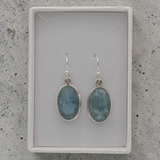 Sterling Silver Emira Aquamarine Oval Drop Earrings 1.3"
