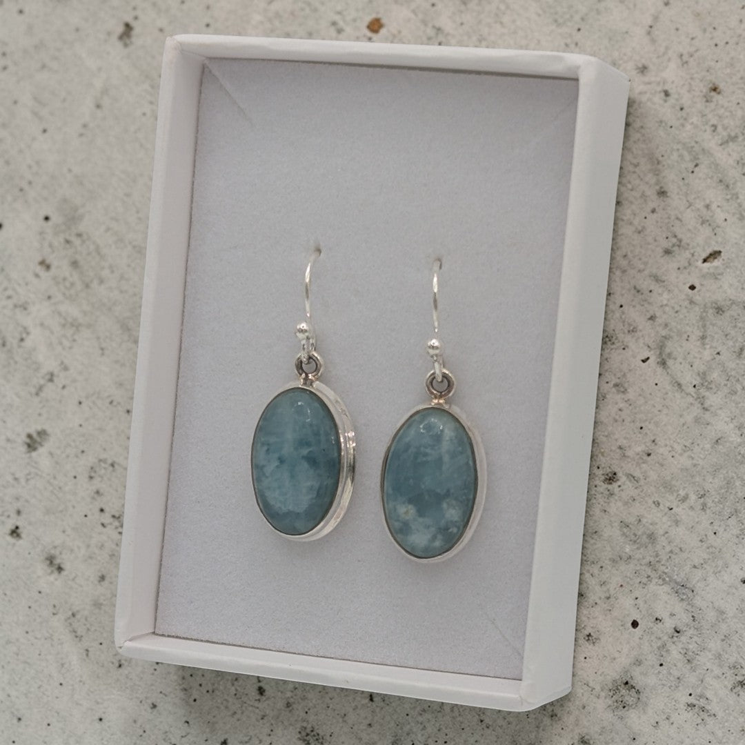 Sterling Silver Emira Aquamarine Oval Drop Earrings 1.3"