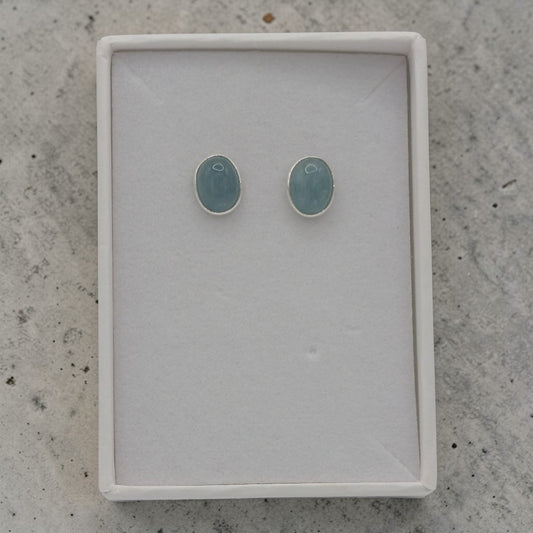 Sterling Silver Emira Aquamarine Oval Stud Earrings 0.4"