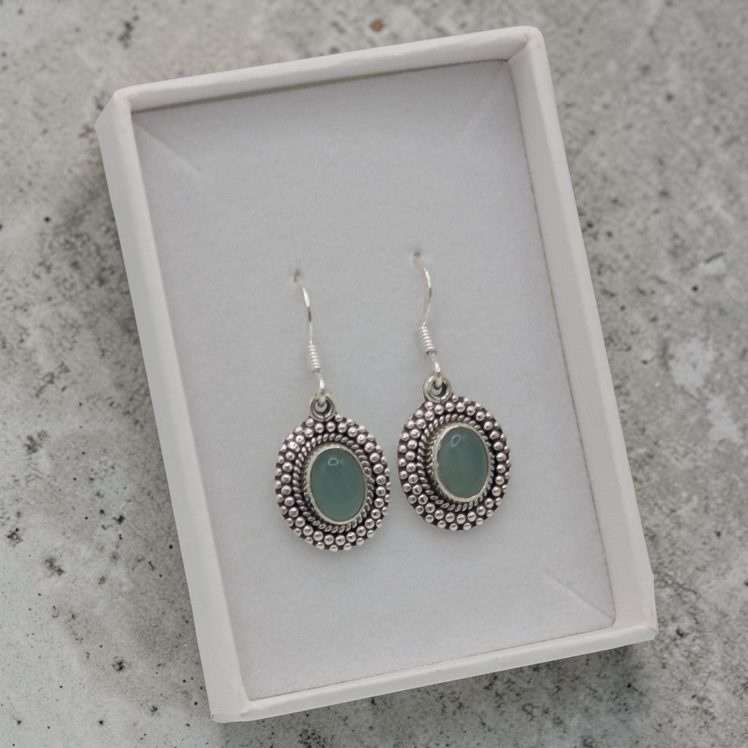 Sterling Silver Emira Ornate Aquamarine Oval Drop Earrings 1.3"