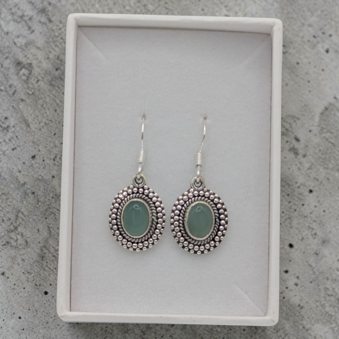 Sterling Silver Emira Ornate Aquamarine Oval Drop Earrings 1.3"