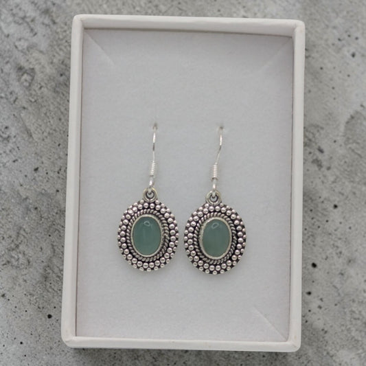 Sterling Silver Emira Ornate Aquamarine Oval Drop Earrings 1.3"