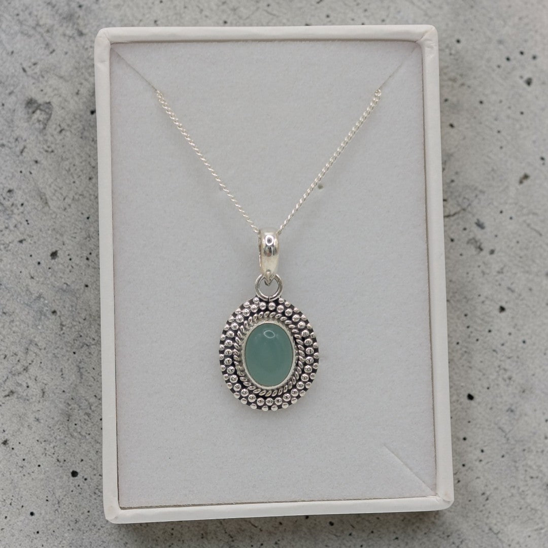 Sterling Silver Emira Aquamarine Ornate Oval Necklace