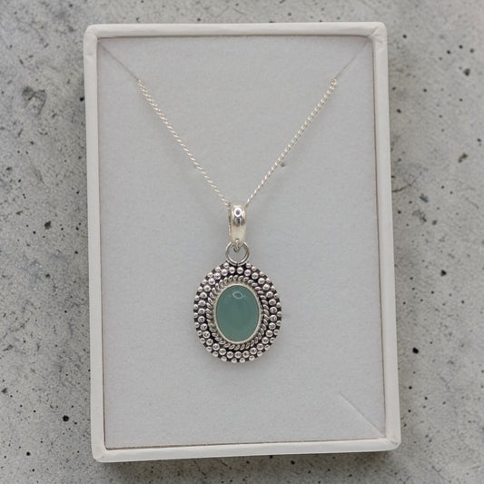 Sterling Silver Emira Aquamarine Ornate Oval Necklace