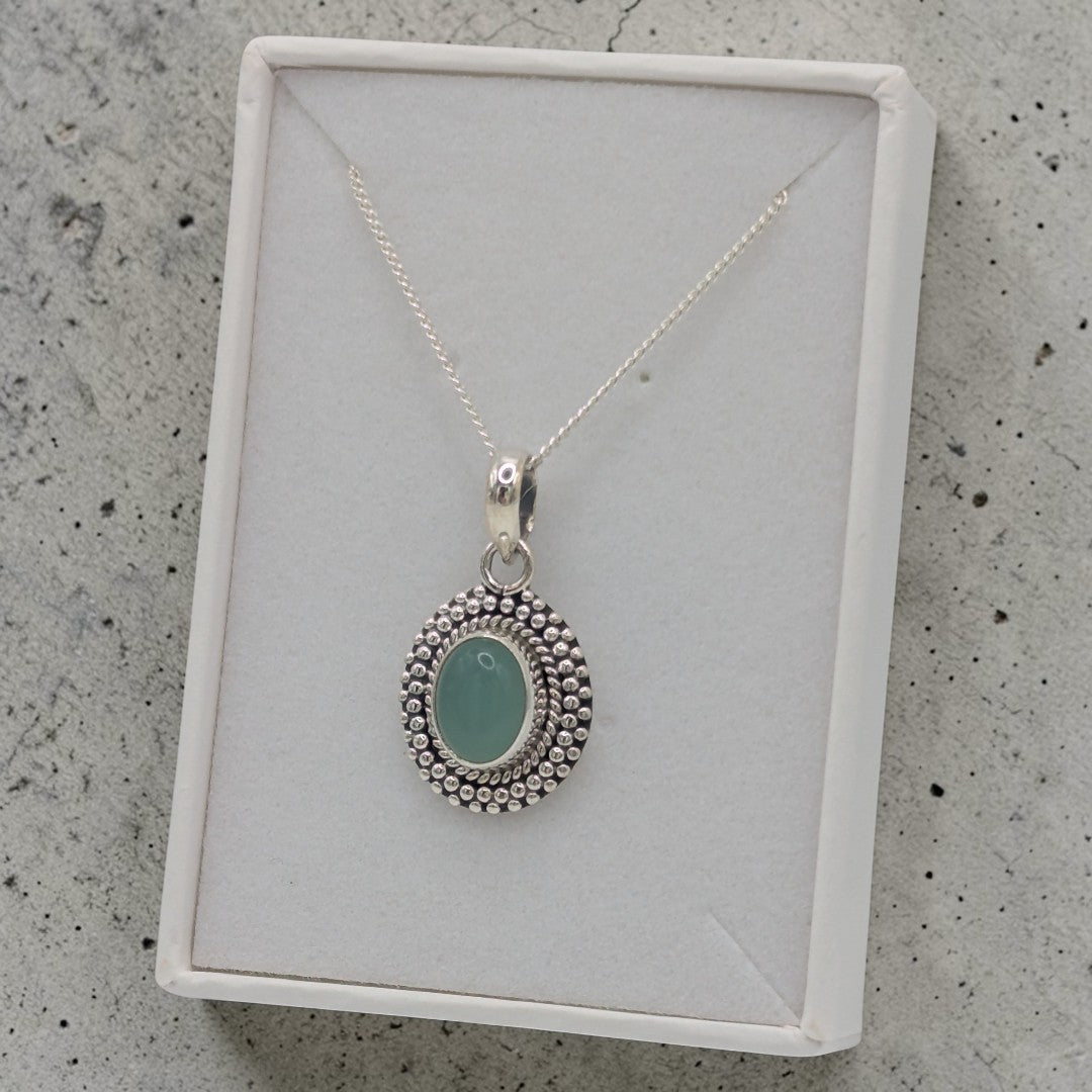 Sterling Silver Emira Aquamarine Ornate Oval Necklace