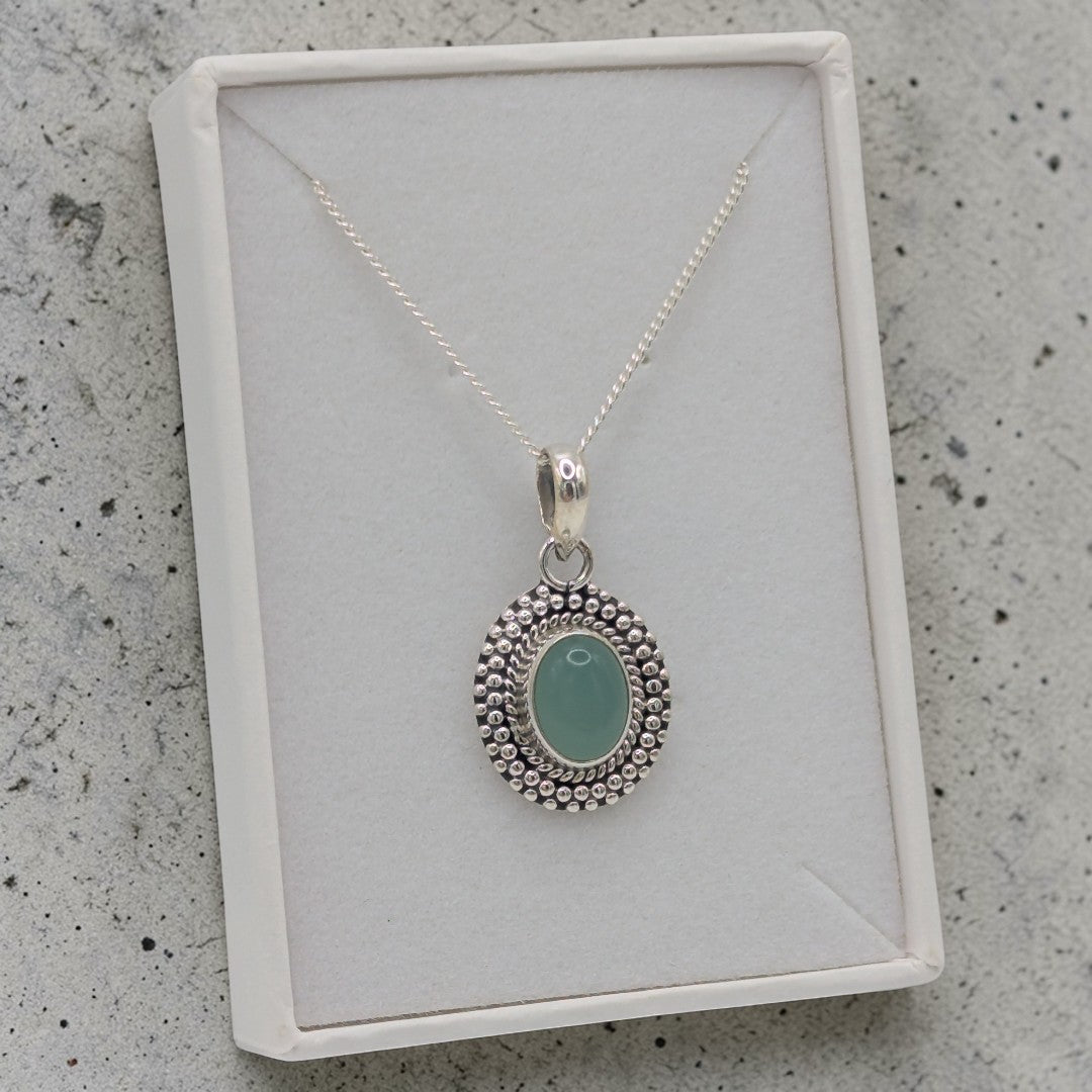 Sterling Silver Emira Aquamarine Ornate Oval Necklace