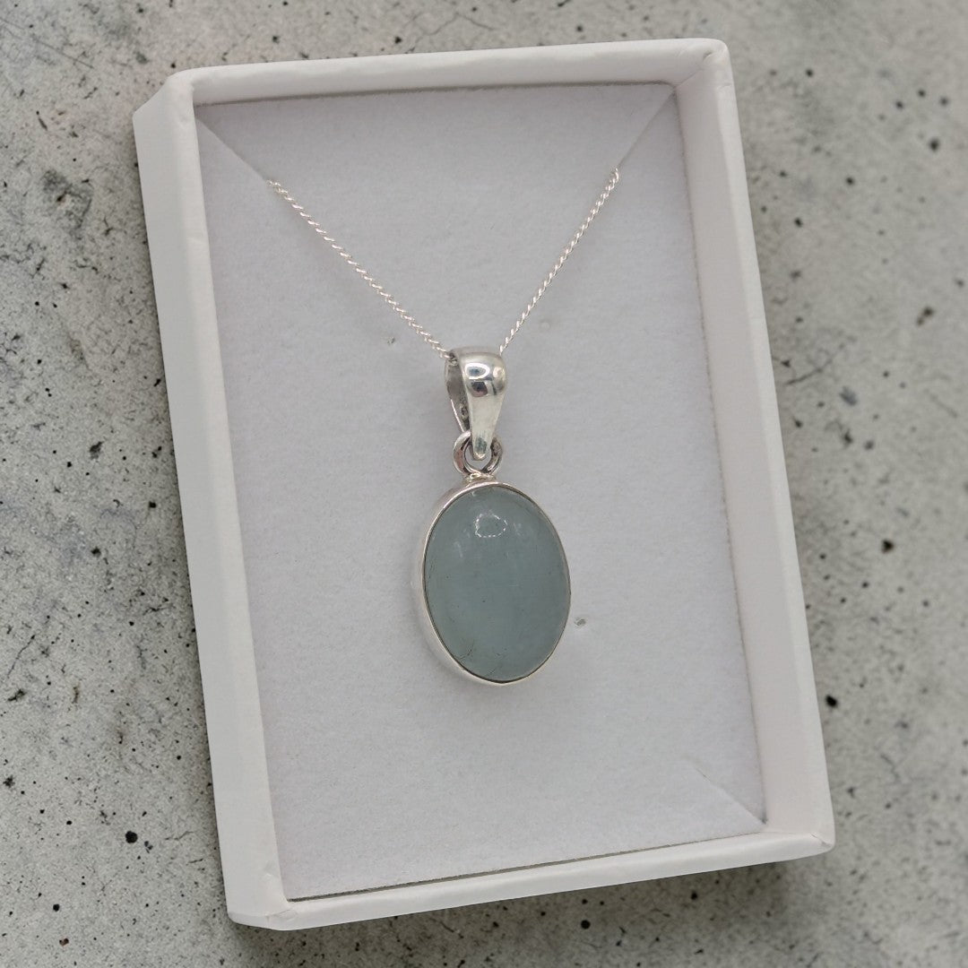 Sterling Silver Emira Aquamarine Oval Necklace