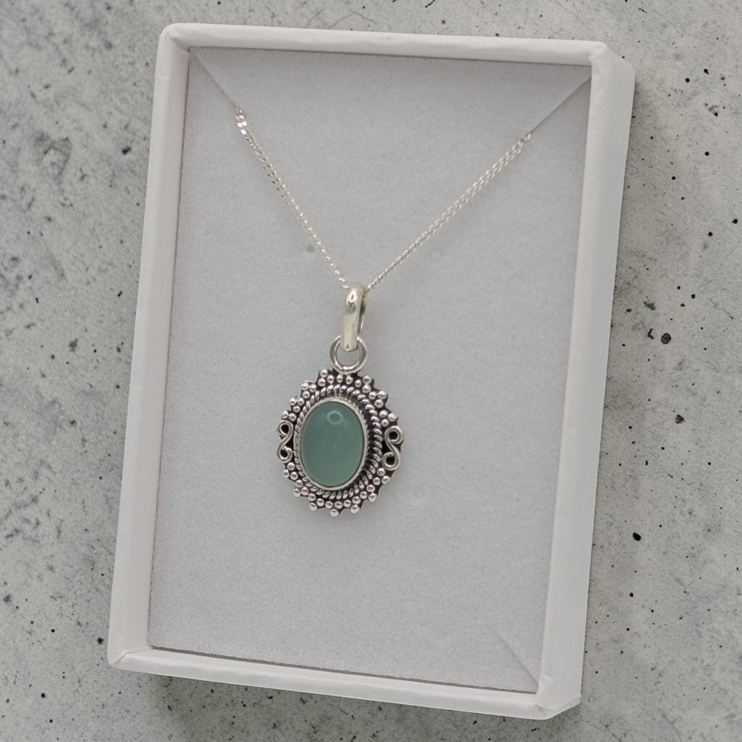 Sterling Silver Emira Aquamarine Ornate Oval Infinity Necklace