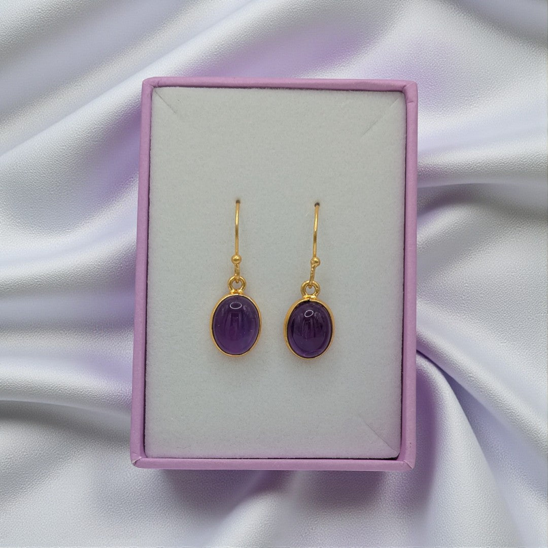 Emira Gold Plated Sterling Silver Amethyst Oval Drop Earrings