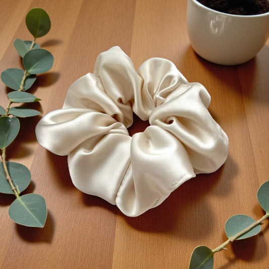 Beige Satin Scrunchie