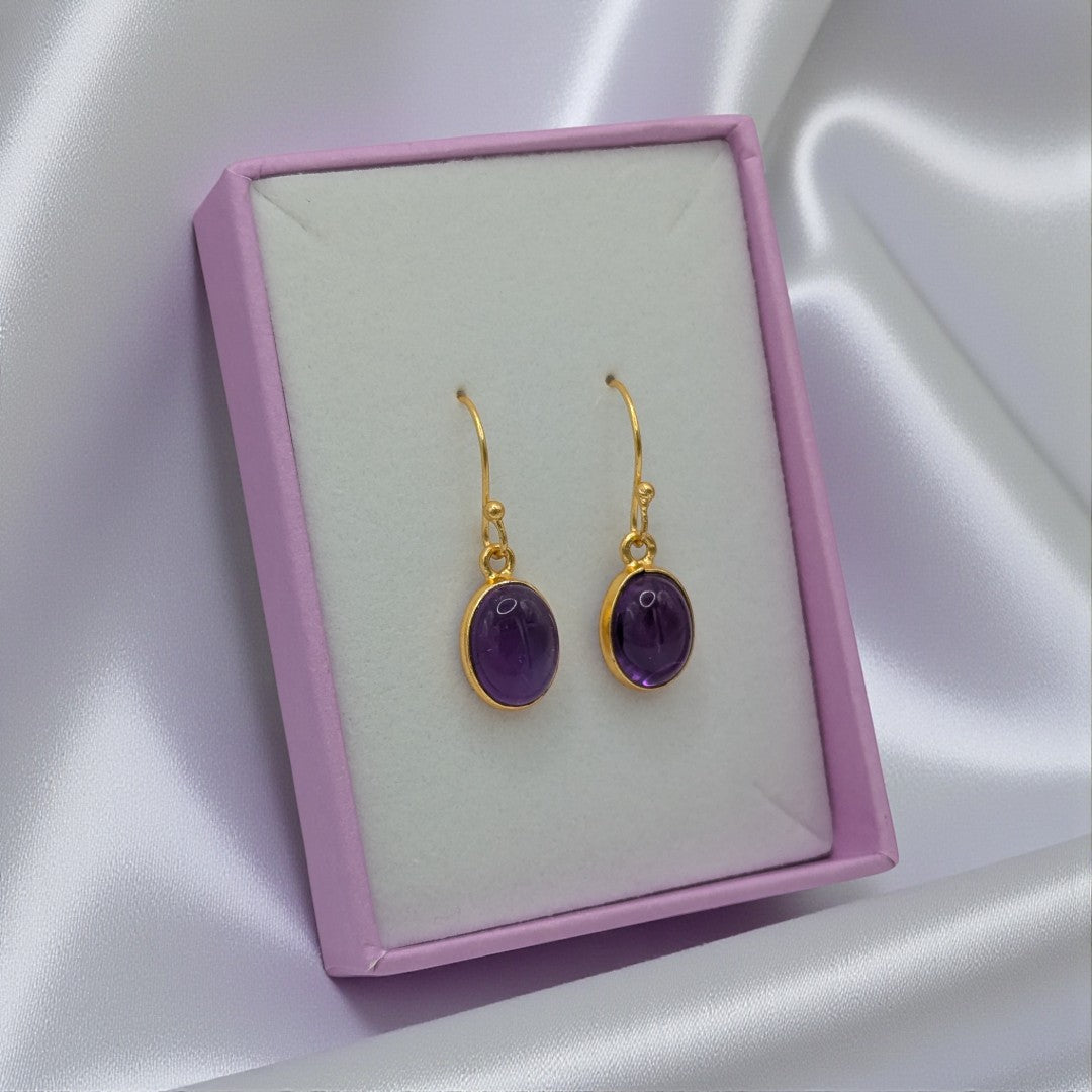 Emira Gold Plated Sterling Silver Amethyst Oval Drop Earrings