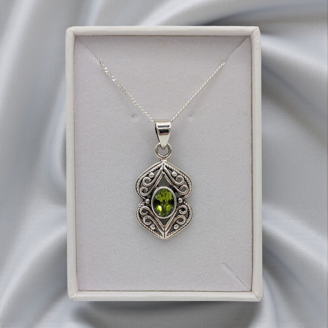 Sterling Silver Emira Peridot Ornate Necklace