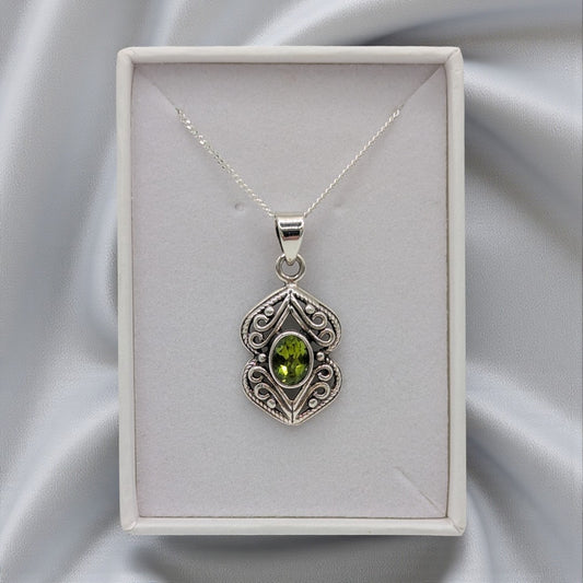 Sterling Silver Emira Peridot Ornate Necklace