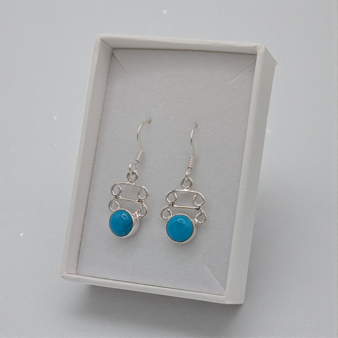 Sterling Silver Turquoise Ornate Drop Earrings 1.3"