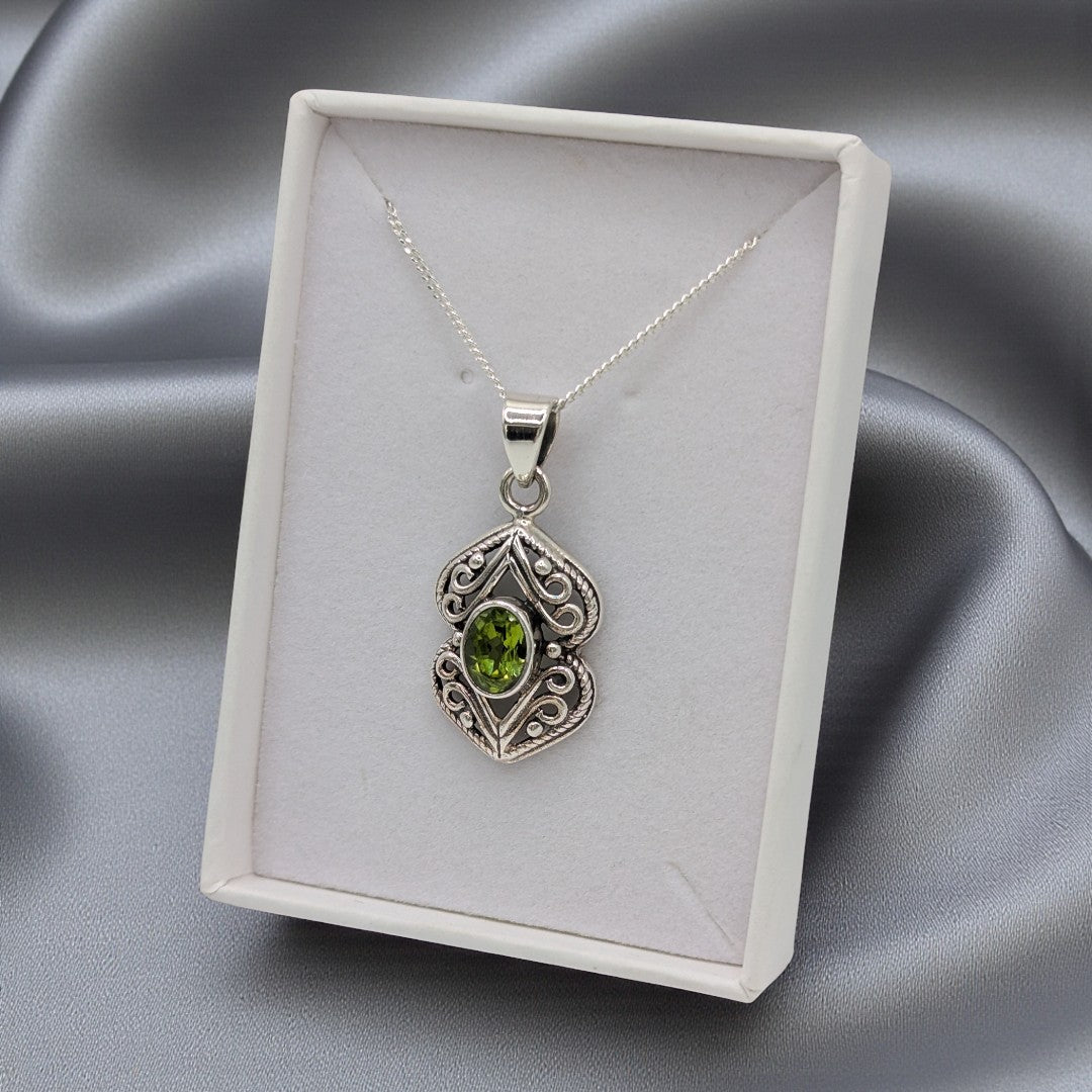 Sterling Silver Emira Peridot Ornate Necklace