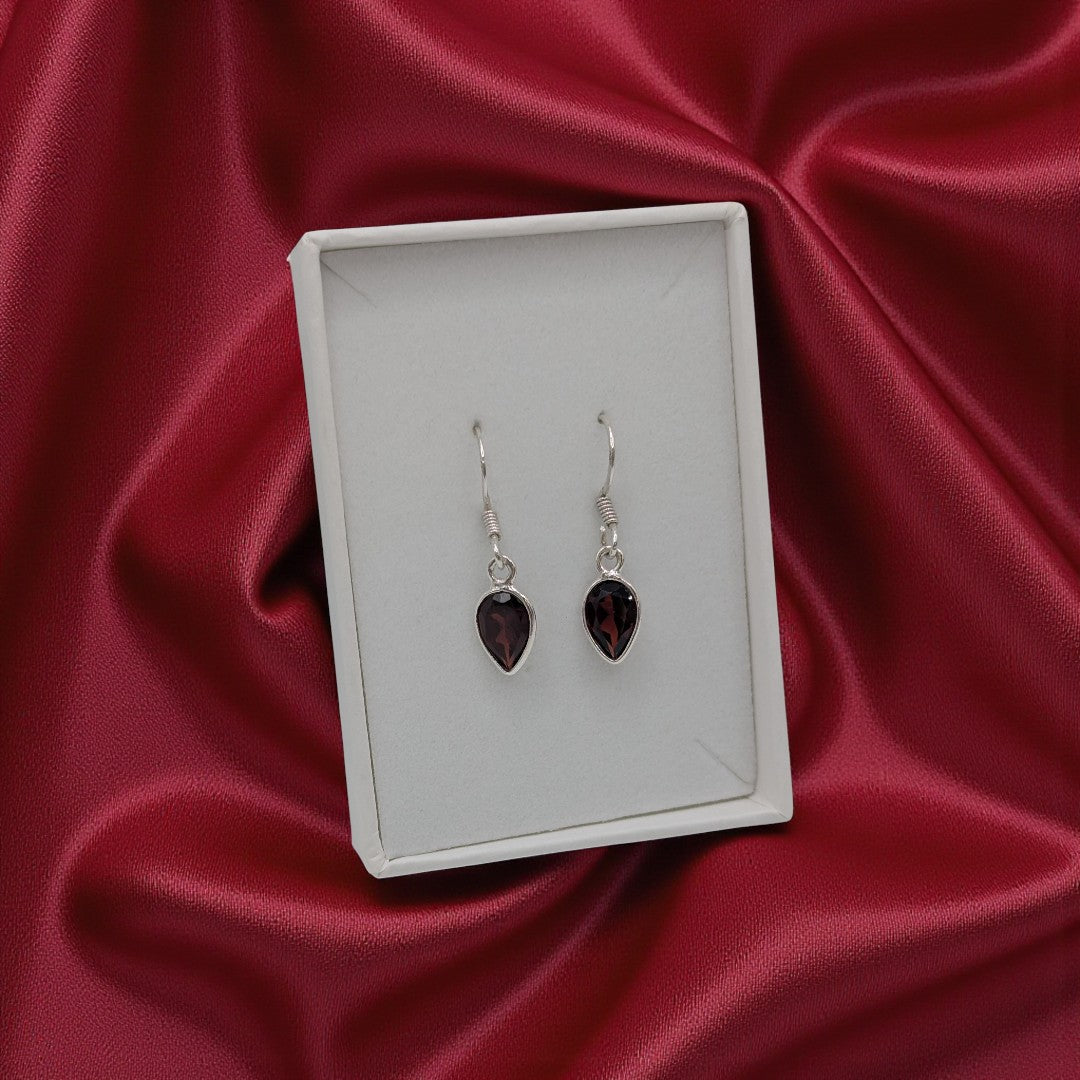 Sterling Silver Garnet Teardrop Earrings 1.1"