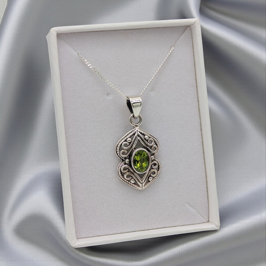 Sterling Silver Emira Peridot Ornate Necklace