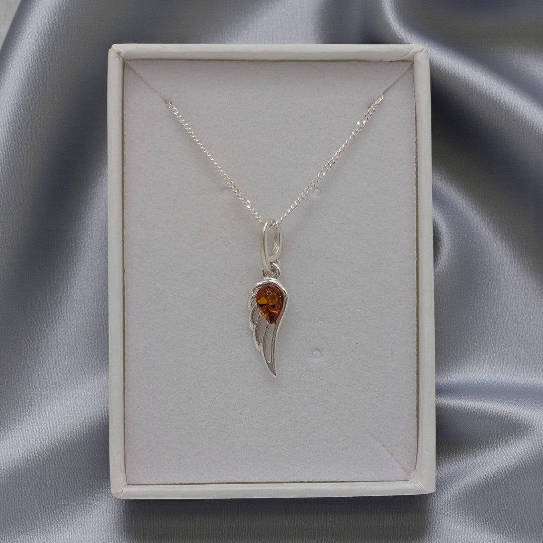 Sterling Silver Emira Amber Angel Wing Necklace