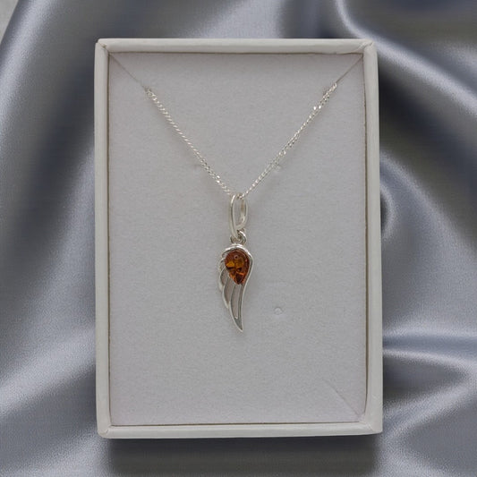 Sterling Silver Emira Amber Angel Wing Necklace