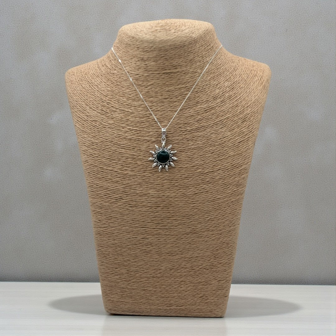 Sterling Silver Emira Green Onyx Celestial Sun Necklace