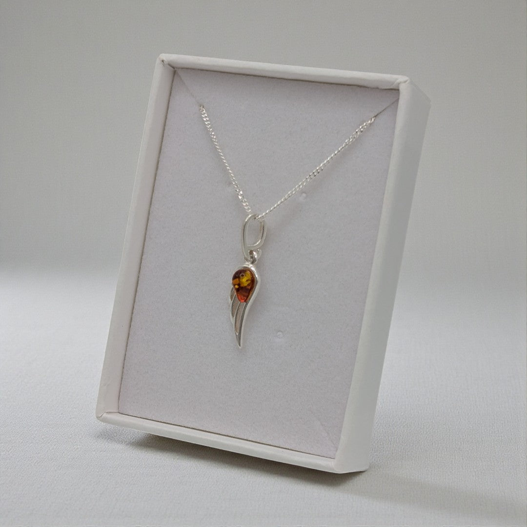 Sterling Silver Emira Amber Angel Wing Necklace
