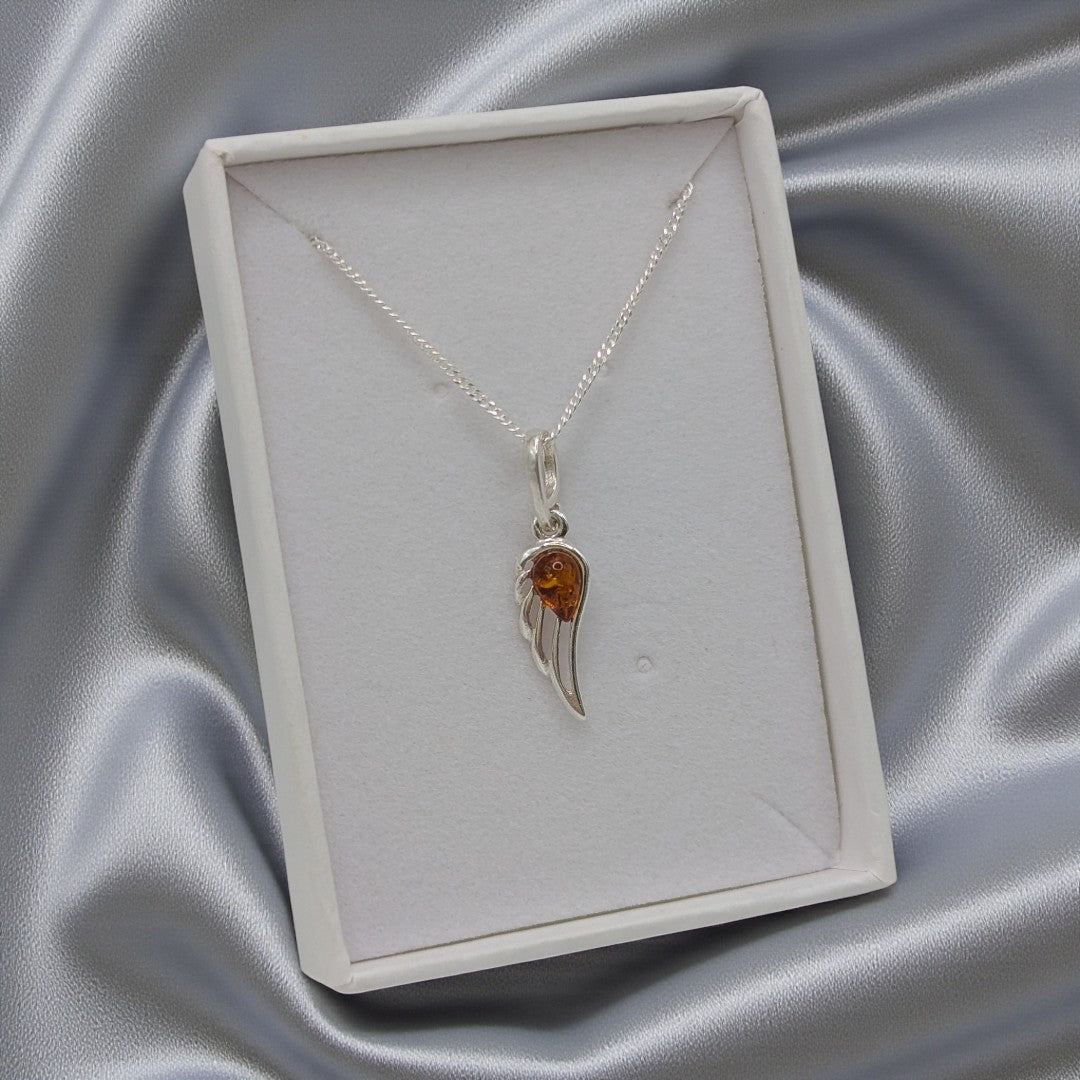Sterling Silver Emira Amber Angel Wing Necklace