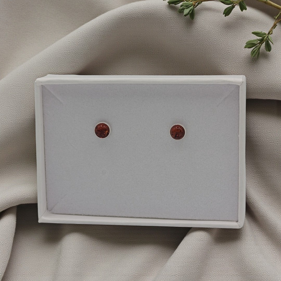 Sterling Silver Amber Round Stud Earrings 0.2"