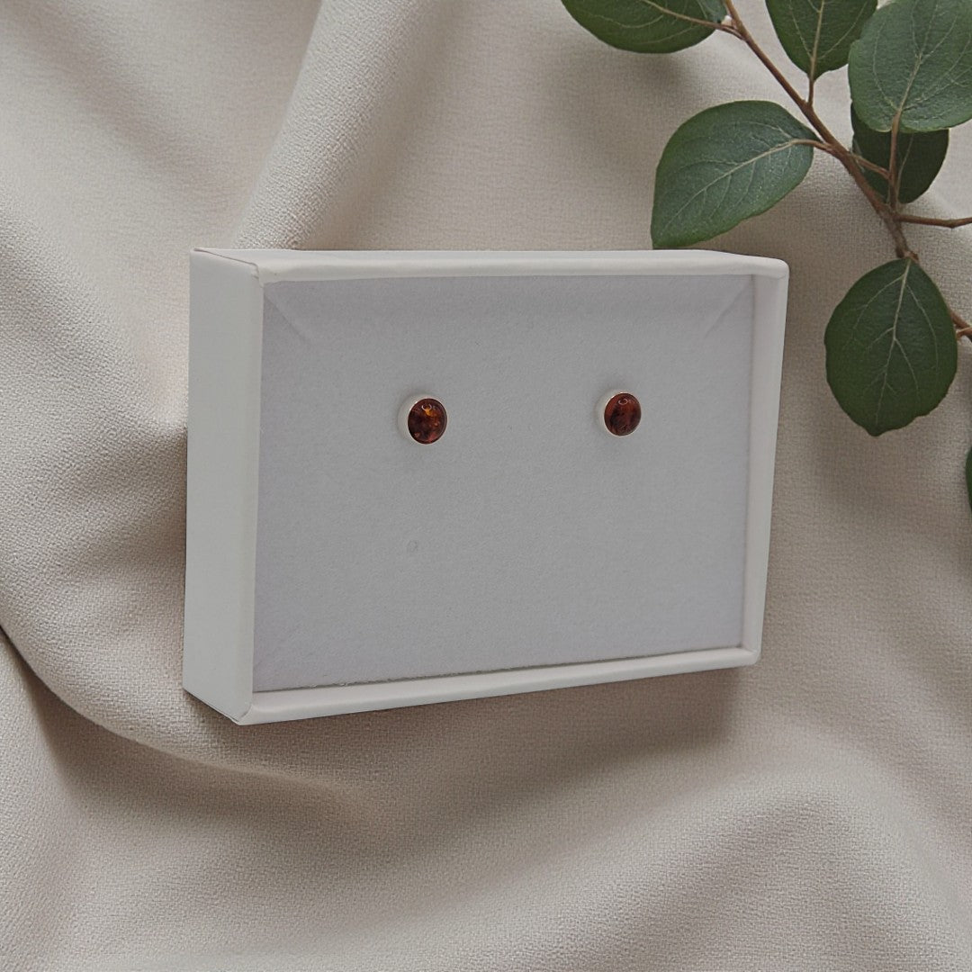 Sterling Silver Amber Round Stud Earrings 0.2"