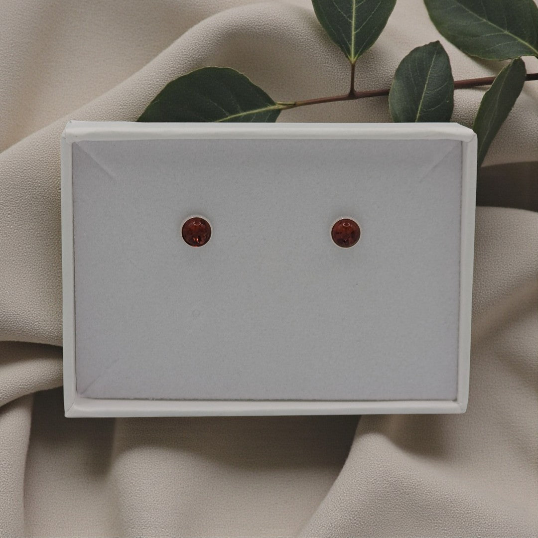 Sterling Silver Amber Round Stud Earrings 0.2"