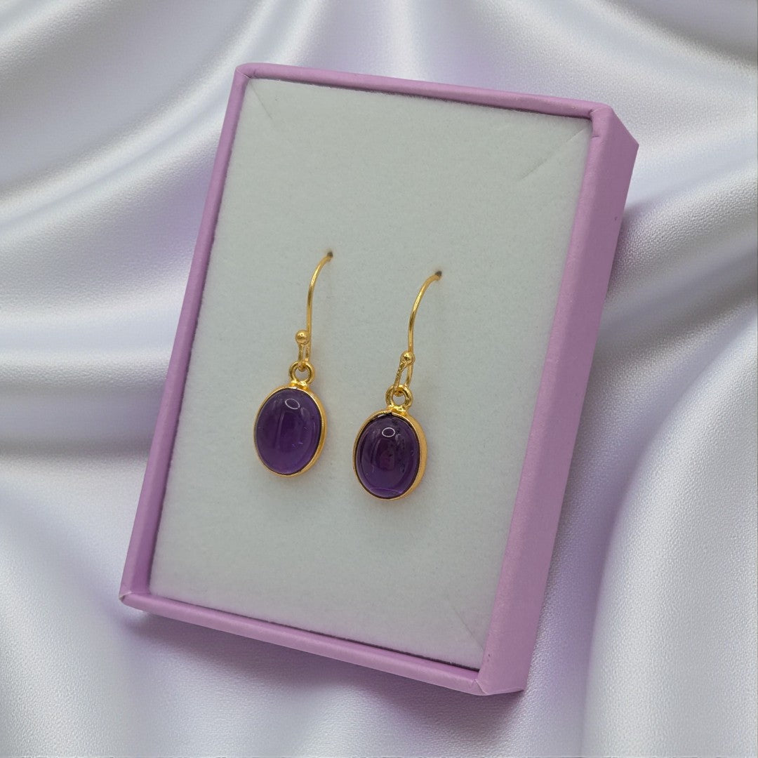Emira Gold Plated Sterling Silver Amethyst Oval Drop Earrings