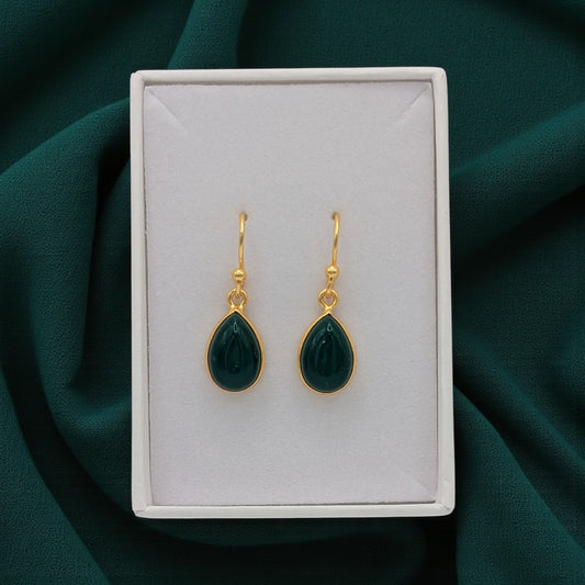 Emira Gold Plated Sterling Silver Green Onyx Tear Drop Earrings