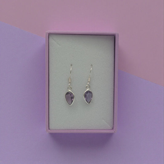 Sterling Silver Amethyst Teardrop Earrings 1.1"